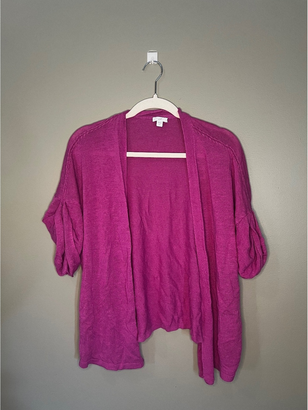 J. Jill Barbie Pink Short Sleeve Cuffed Open Sweater Cardigan